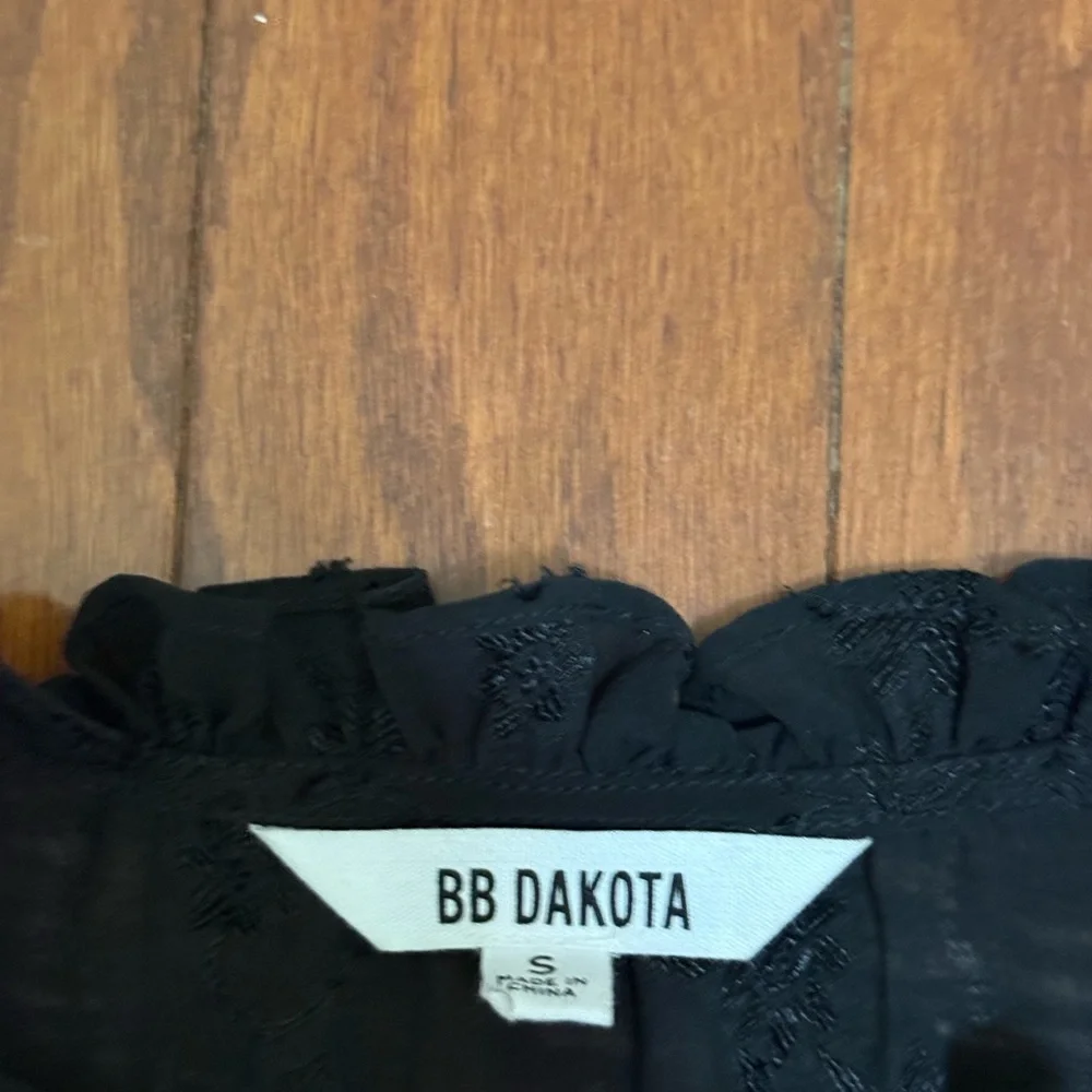 BB Dakota Black‎ Jaquard Floral Print Long Sleeve Romantic Ruffle Size Small - Picture 4 of 6
